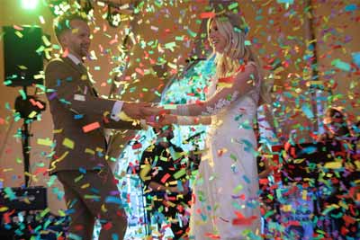 Bride & Groom First Dance With Confetti Canon Hire On Private Land In A Marquee