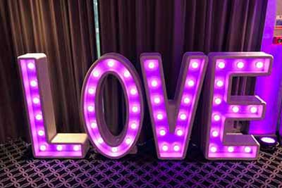 All Occasions Discotheques & Events UK 4FT Giant LED Love Letter Hire At The Doubletree By Hilton Cambridge Hotel Cambridgeshire