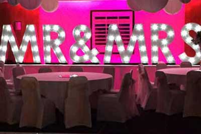 Mr & Mrs Giant LED Love Letter Hire At The Doubletree By Hilton Hotel Cambridge